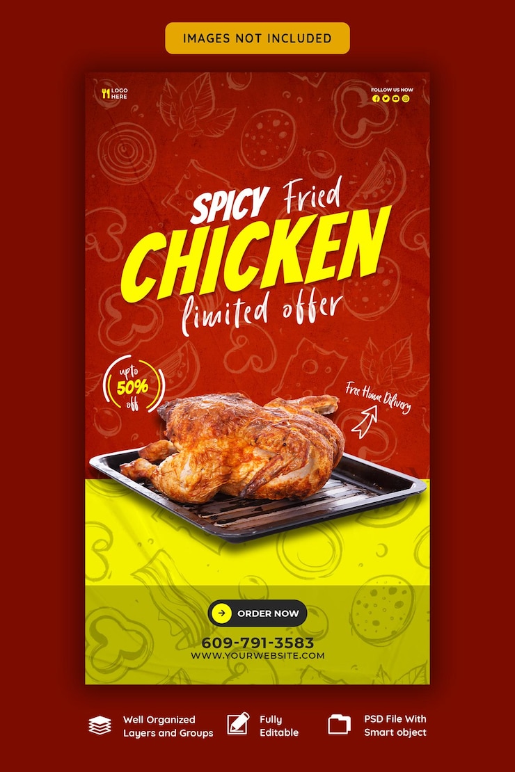 PSD gratuito plantilla de historia de instagram y facebook de menú de comida y restaurante