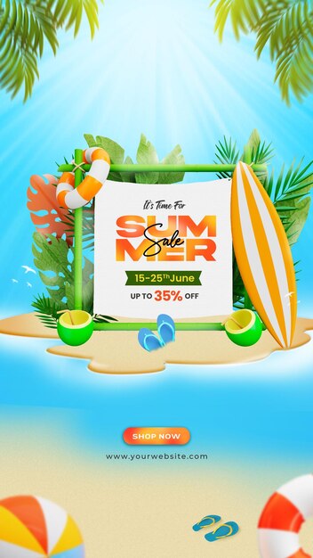 Plantilla de historia de Instagram de venta de verano con coloridos elementos de playa