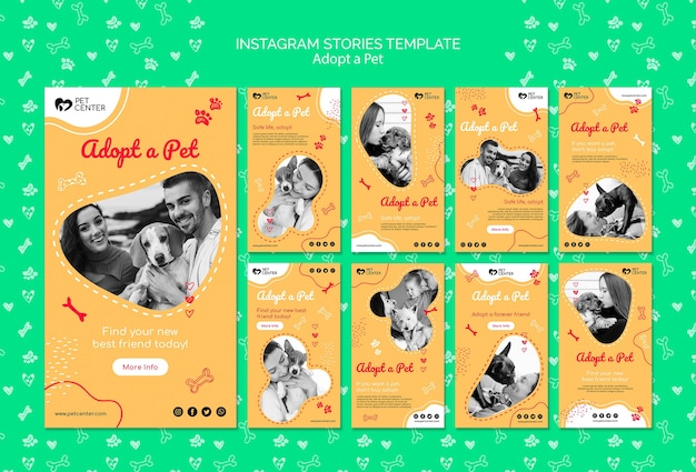 Plantilla con historias de adoptar una mascota instagram