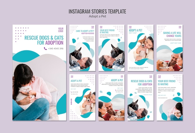 PSD gratuito plantilla de historias de instagram con adopción de mascotas