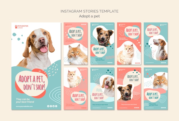 Plantilla de historias de instagram de adopción de mascotas