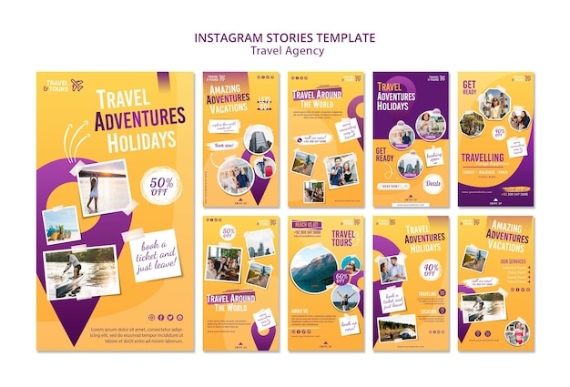 PSD gratuito plantilla de historias de instagram de agencia de viajes