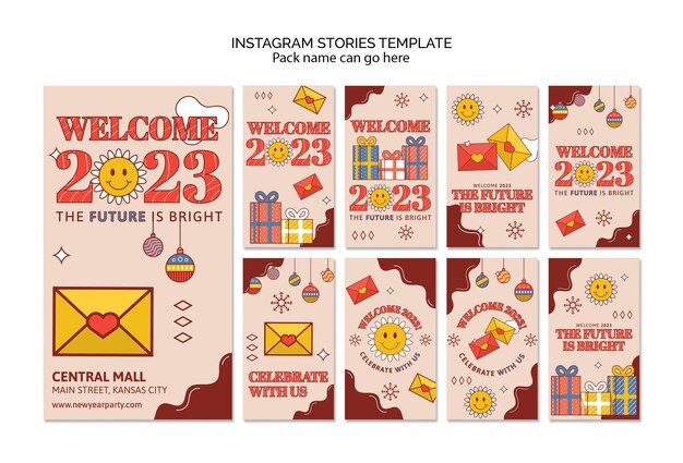 Plantilla de historias de instagram de año nuevo 2023