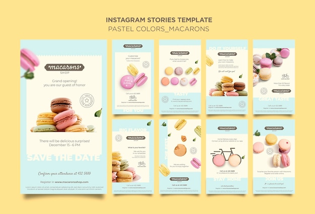 Plantilla de historias de instagram de anuncio de tienda de macarons