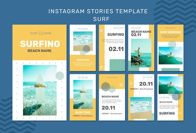 Plantilla de historias de instagram de anuncios de surf