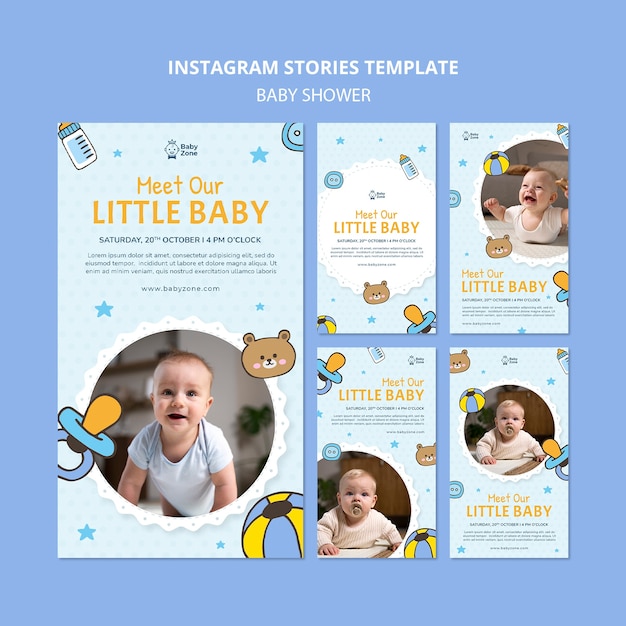 PSD gratuito plantilla de historias de instagram de baby shower de diseño plano