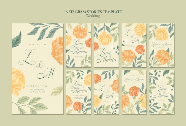 Plantilla de historias de instagram de boda floral