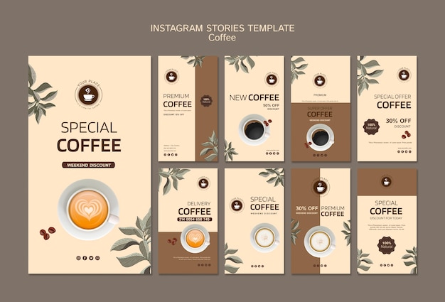 Plantilla de historias de instagram con café