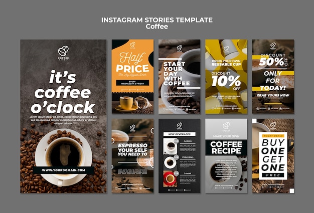 PSD gratuito plantilla de historias de instagram de café