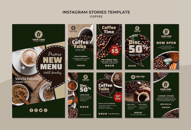 Plantilla de historias de instagram de café