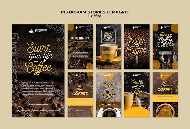 Plantilla de historias de instagram de café