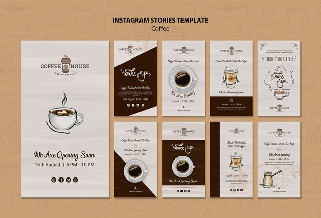 Plantilla de historias de instagram de cafetería