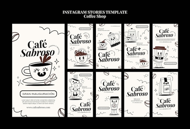 Plantilla de historias de instagram de cafetería