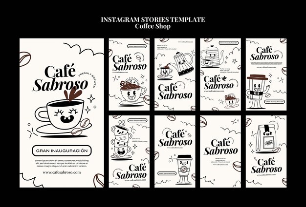 Plantilla de historias de instagram de cafetería