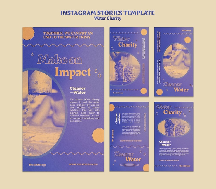 PSD gratuito plantilla de historias de instagram de caridad de agua