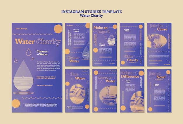 Plantilla de historias de instagram de caridad de agua