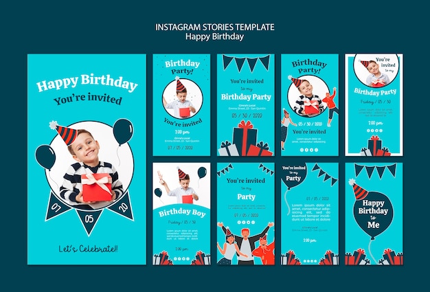 Plantilla de historias de instagram de celebración de cumpleaños