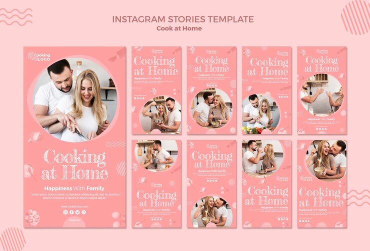 PSD gratuito plantilla de historias de instagram con cocina en casa