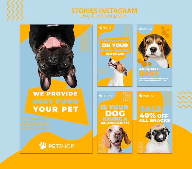 PSD gratuito plantilla de historias de instagram con comida para perros