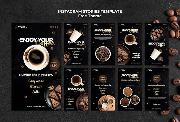 Plantilla de historias de instagram de concepto de café