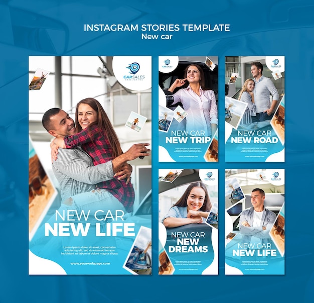 PSD gratuito plantilla de historias de instagram de concepto de coche nuevo
