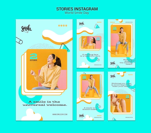 Plantilla de historias de instagram del concepto del día mundial de la sonrisa