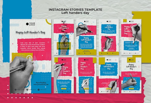 PSD gratuito plantilla de historias de instagram de concepto de día de zurdos