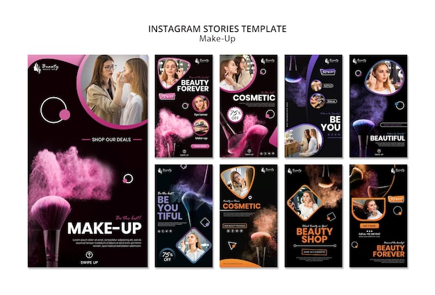 PSD gratuito plantilla de historias de instagram de concepto de maquillaje