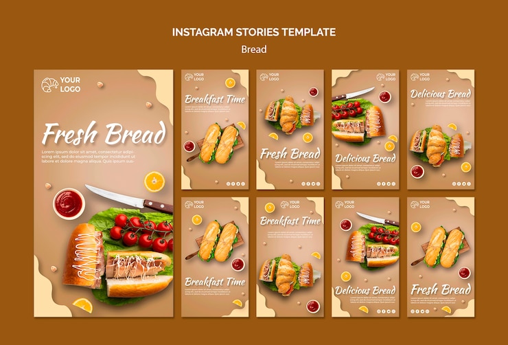 PSD gratuito plantilla de historias de instagram de concepto de pan