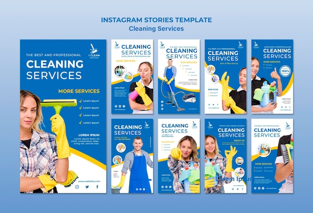 PSD gratuito plantilla de historias de instagram de concepto de servicio de limpieza