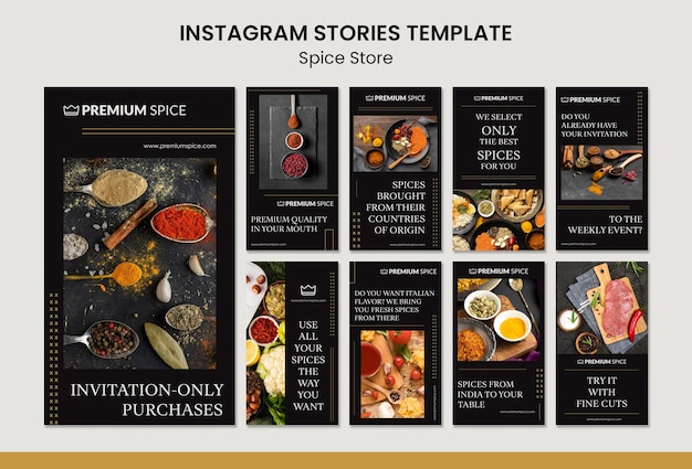 PSD gratuito plantilla de historias de instagram de concepto de tienda de especias