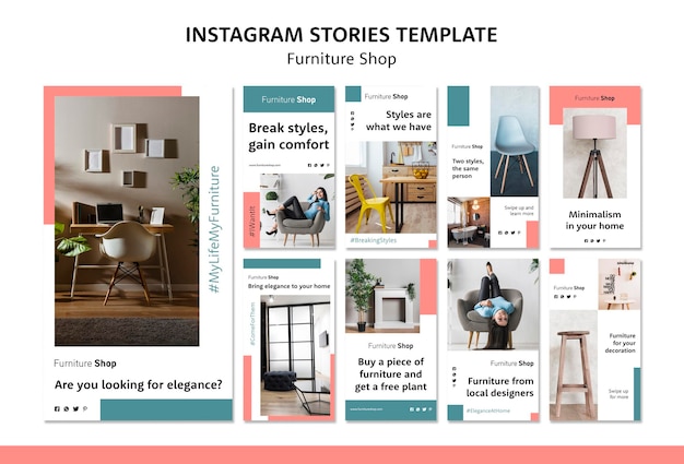 PSD gratuito plantilla de historias de instagram de concepto de tienda de muebles