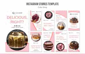 PSD gratuito plantilla de historias de instagram de concepto de tienda de pasteles