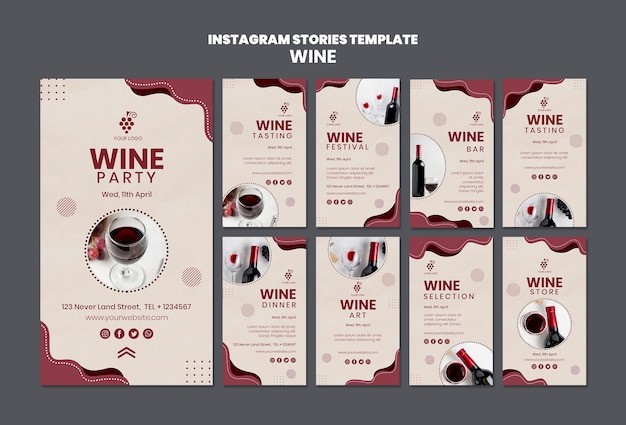 Plantilla de historias de instagram de concepto de vino