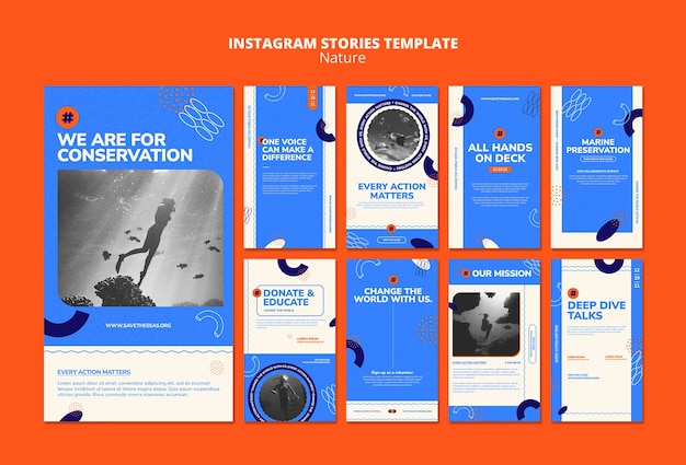 PSD gratuito plantilla de historias de instagram de conservación de la naturaleza