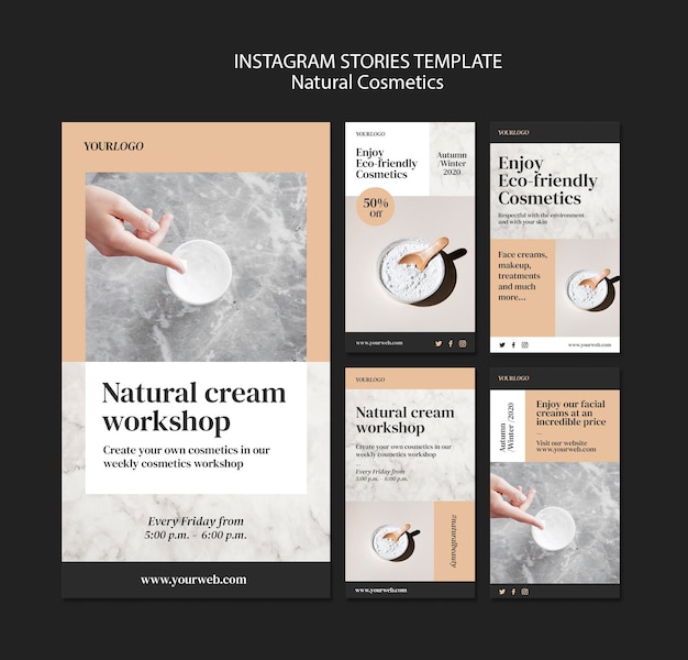 PSD gratuito plantilla de historias de instagram de cosmética natural