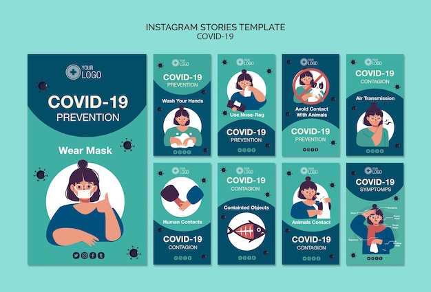 PSD gratuito plantilla de historias de instagram con covid 19