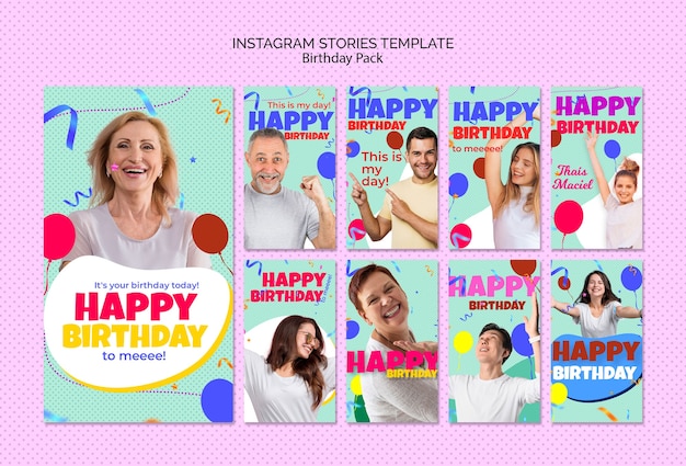 PSD gratuito plantilla de historias de instagram de cumpleaños