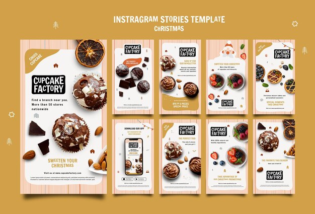 Plantilla de historias de instagram de cupcake de navidad