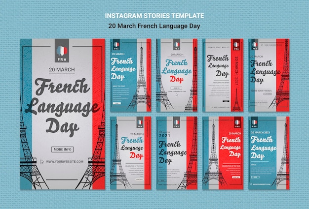 PSD gratuito plantilla de historias de instagram del día de la lengua francesa