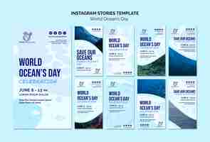 PSD gratuito plantilla de historias de instagram del día mundial del océano