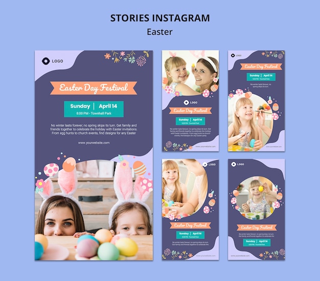 PSD gratuito plantilla de historias de instagram con el día de pascua