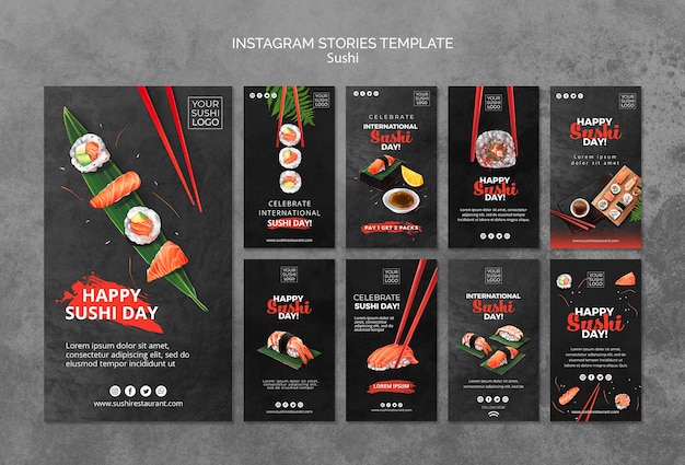 Plantilla de historias de Instagram con día de sushi
