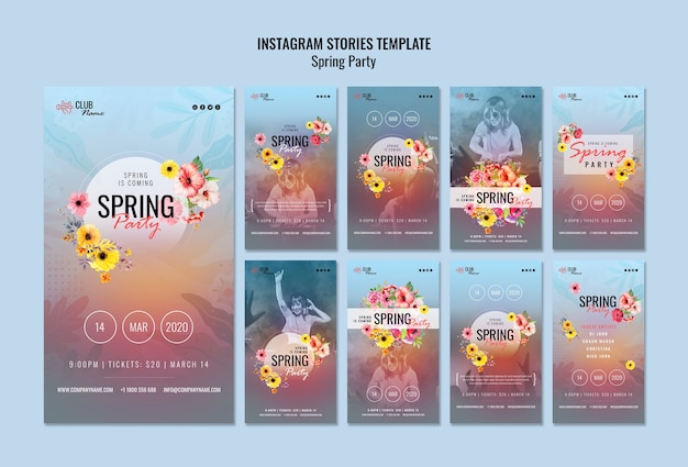 PSD gratuito plantilla de historias de instagram de fiesta de primavera