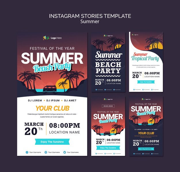 Plantilla de historias de instagram de fiesta de verano