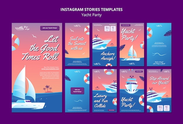 Plantilla de historias de instagram de fiesta en yate