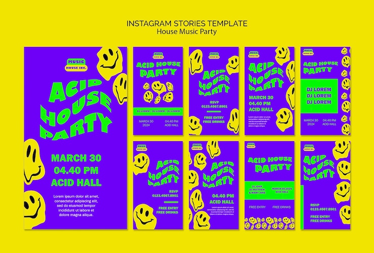 PSD gratuito plantilla de historias de instagram para fiestas de música house