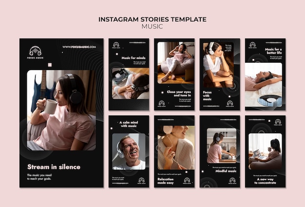 PSD gratuito plantilla de historias de instagram de focus music