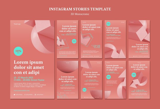 Plantilla de historias de instagram de formas monocromáticas 3d