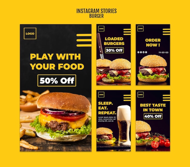 PSD gratuito plantilla de historias de instagram de hamburguesas
